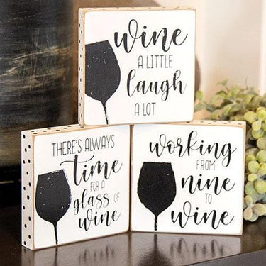 Always Time For Wine Polka Dot Square Block 3 Asstd - The Fox Decor